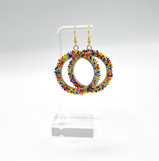 Colorful Earrings Multicolored Beaded Hoops